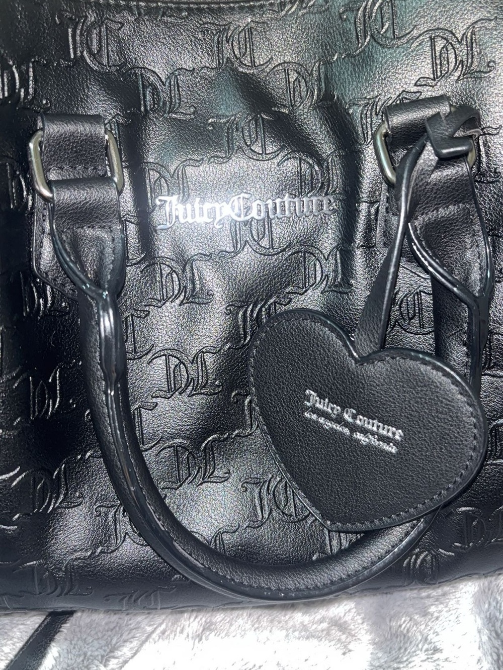 Juicy Couture Black Embossed Logo Heart Charm Tote